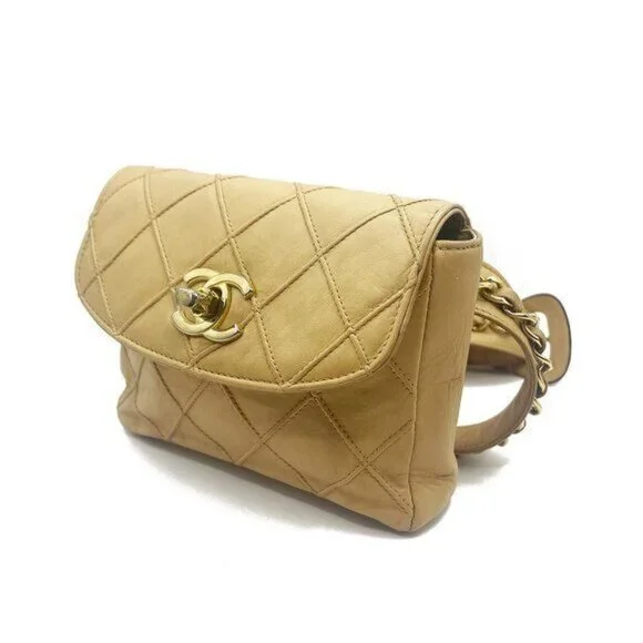 Authentic CHANEL CC Vintage Matelasse Lambskin Waist Pouch Bum Bag Leather Beige - Picture 4 of 16